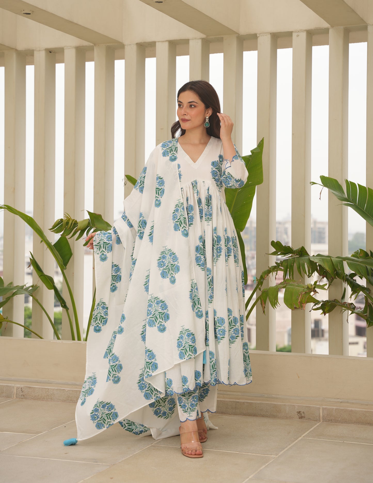 Persia White Block Print Suit Set