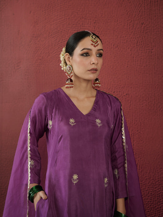 CHAAND PURPLE SILK ZARI EMBROIDERY SUIT SET