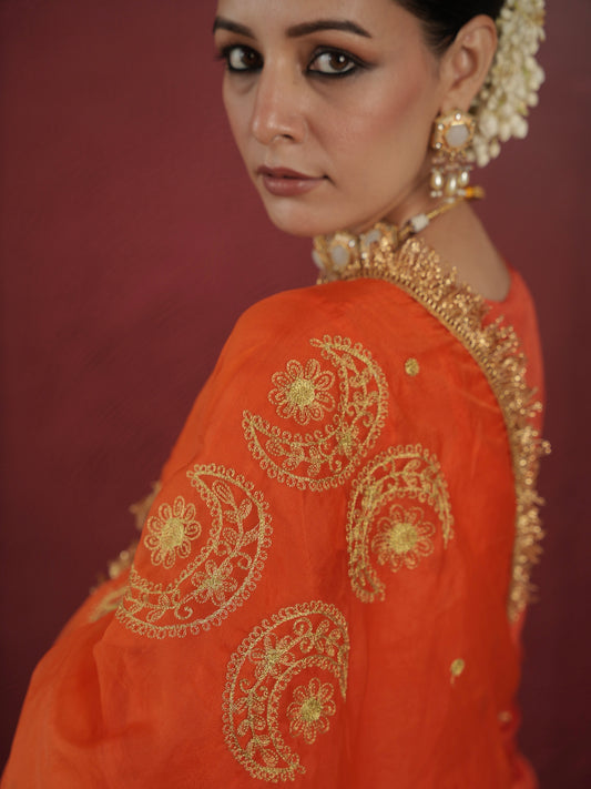 CHAAND ORANGE SILK SUIT SET WITH DHOTI BOTTOM