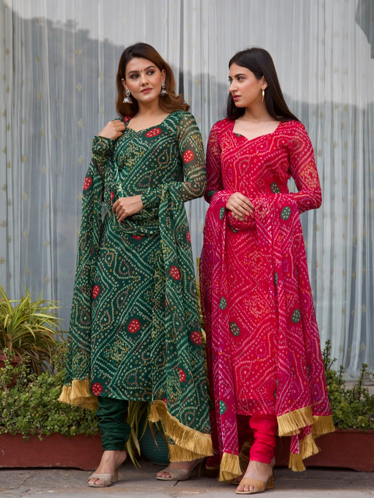 Urvi green bandhani set