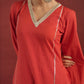 CHAAND RED COTTON SUIT SET WITH BLOCK PRINT DUPATTA