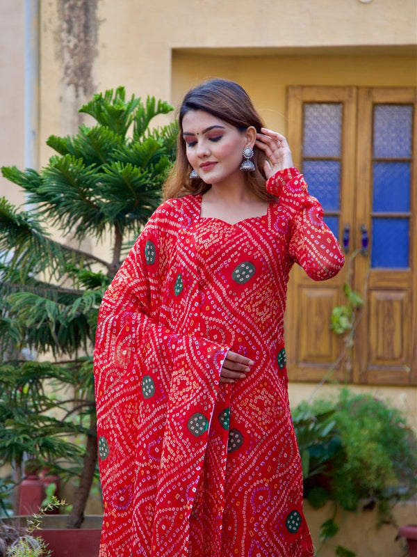 Raas Red Bandhani Suit Set