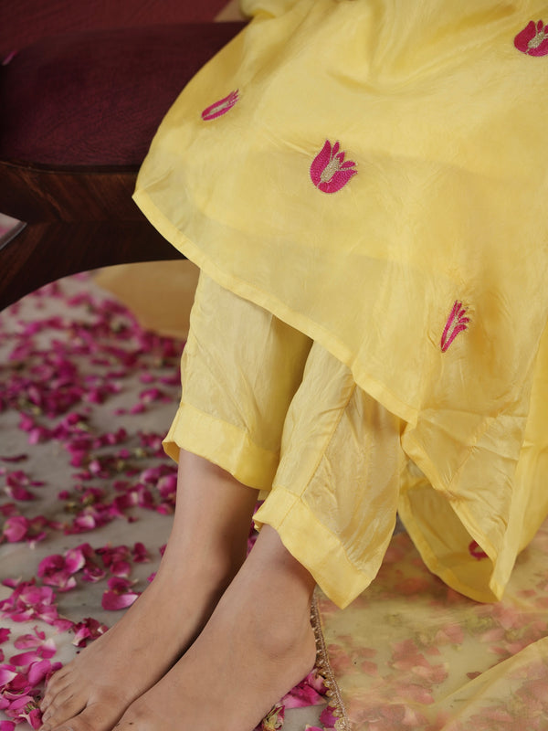 CHAAND YELLOW SILK AARI EMBROIDERY FLORAL SUIT SET
