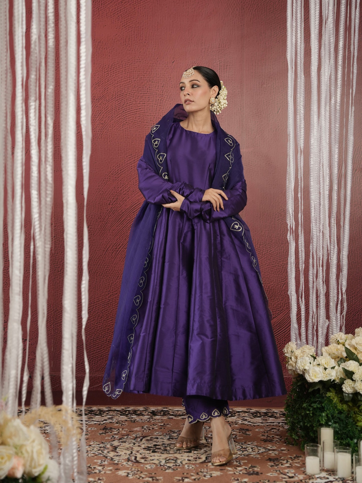 CHAAND PURPLE SILK AARI ANARKALI SET