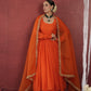 CHAAND ORANGE SILK GATHERED AARIWORK SUIT SET
