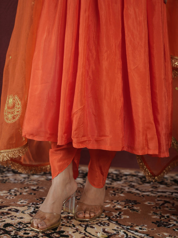 CHAAND ORANGE SILK SUIT SET WITH DHOTI BOTTOM