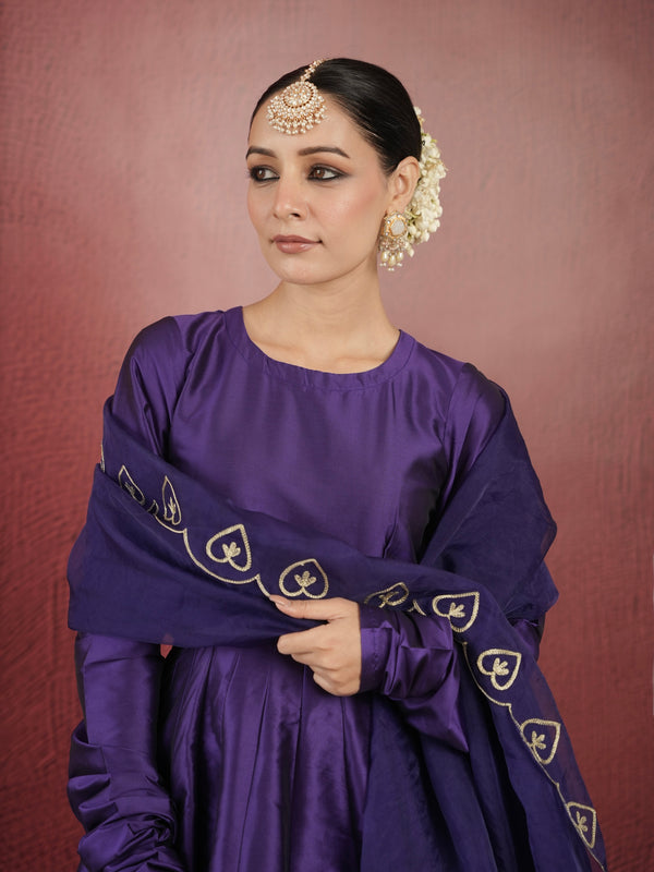 CHAAND PURPLE SILK AARI ANARKALI SET