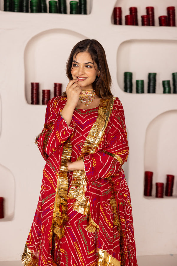 Pehno'Sa Maroon Bandhej Set