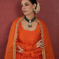 CHAAND ORANGE SILK GATHERED AARIWORK SUIT SET