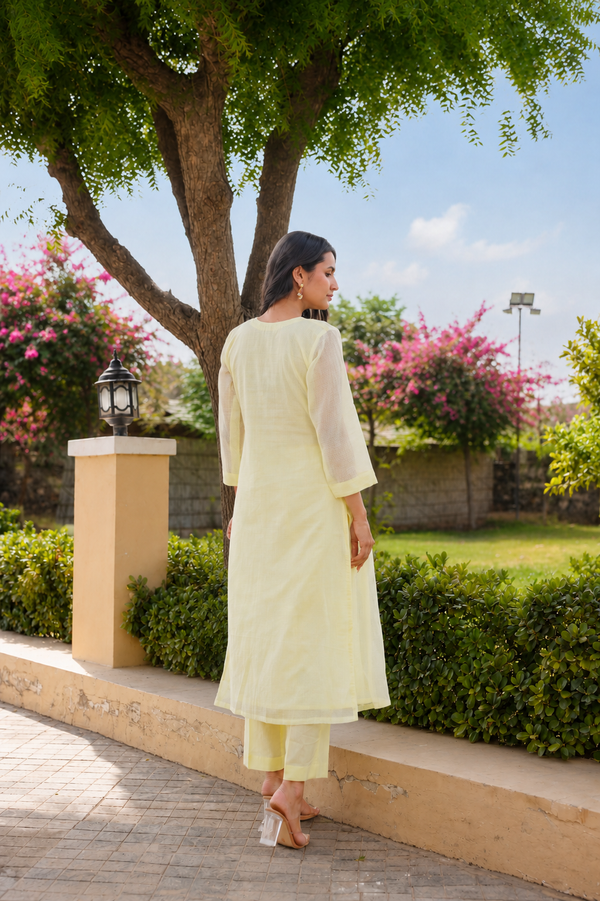 Yellow Marigold Handwork Doria Kurta Set