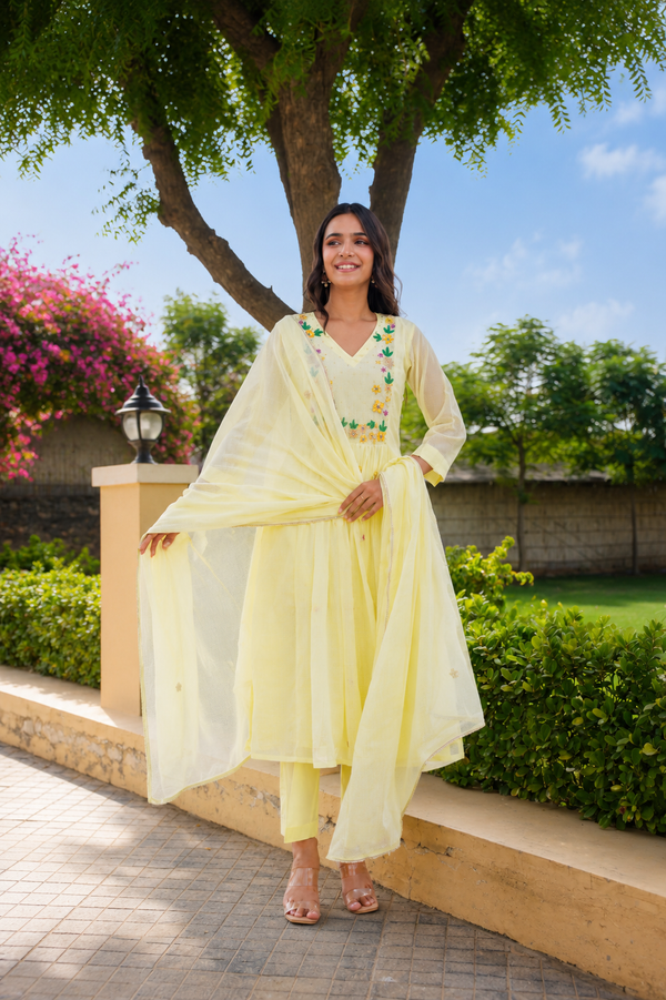 Yellow Marigold Handwork Doria Kurta Set