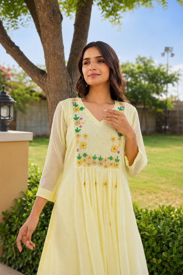 Yellow Marigold Handwork Doria Kurta Set