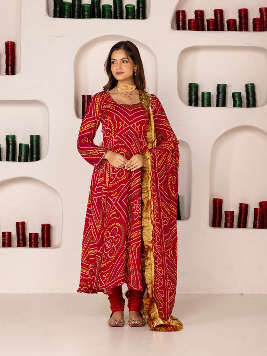 Pehno'Sa Maroon Bandhej Set