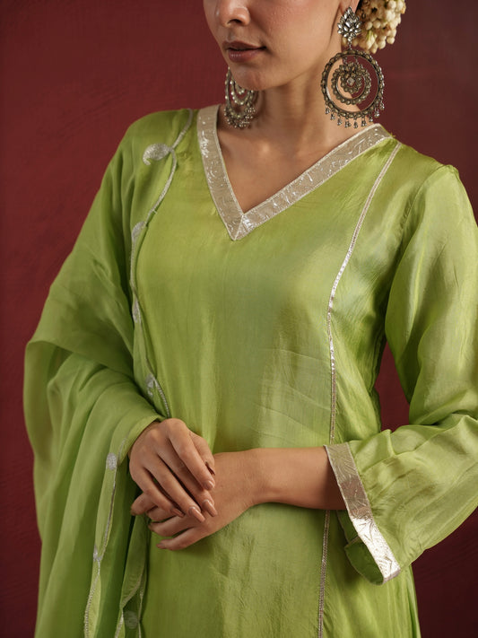 CHAAND GREEN SILK ZARI GOTA SUIT SET