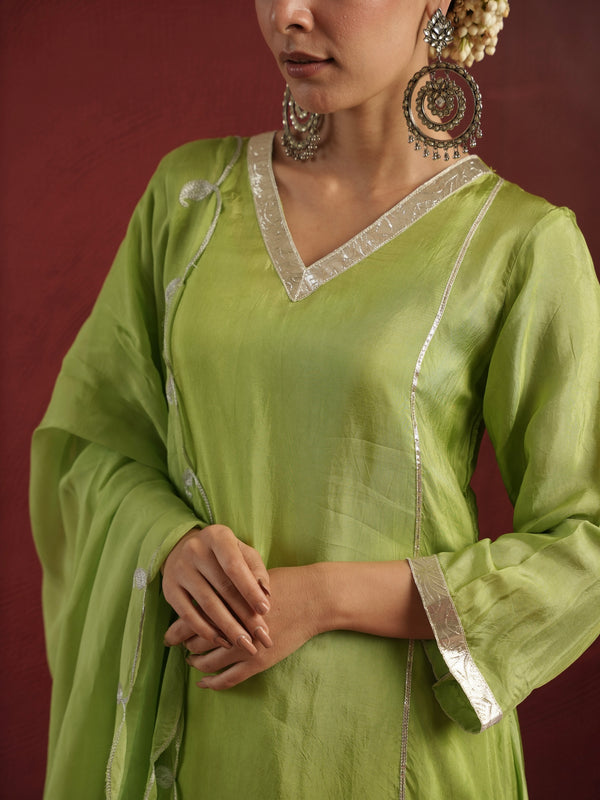 CHAAND GREEN SILK ZARI GOTA SUIT SET