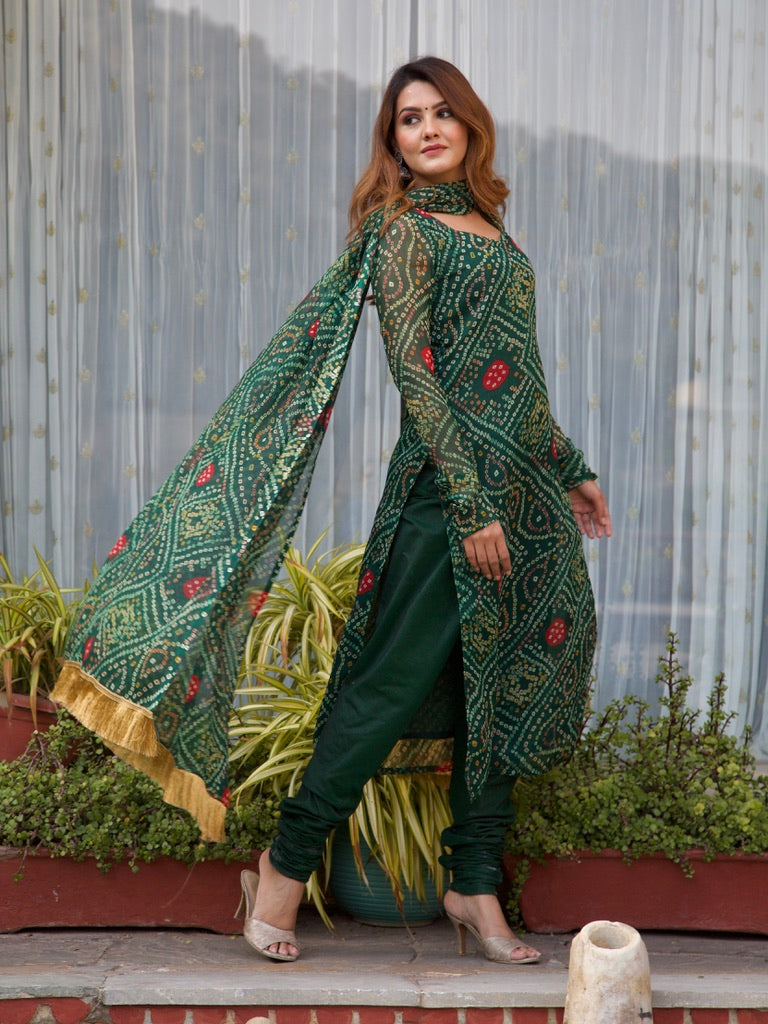 Urvi green bandhani set