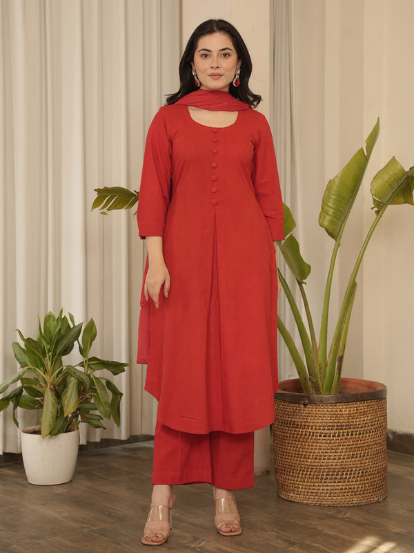Red Cotton Suit Set
