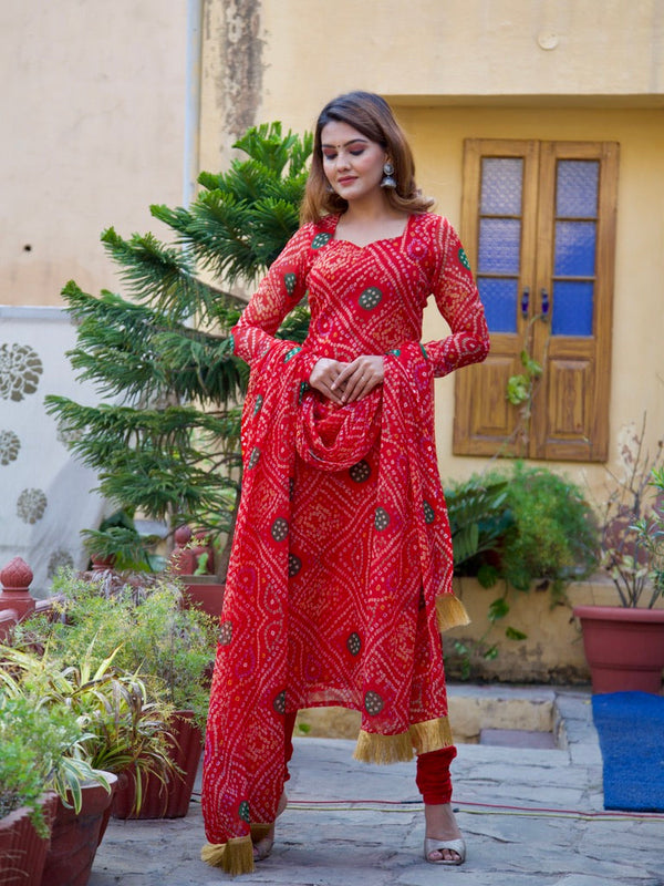 Raas Red Bandhani Suit Set
