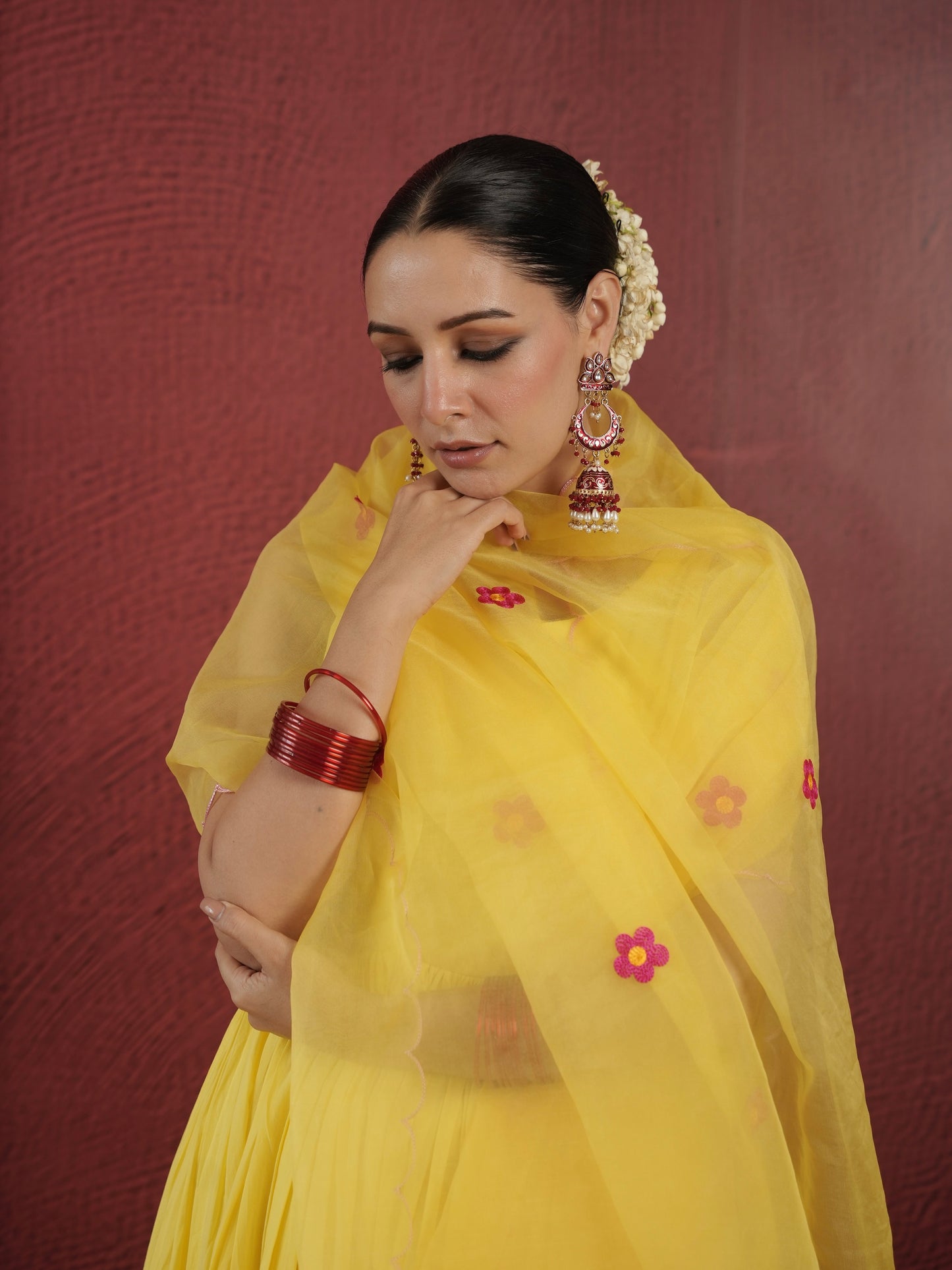 CHAAND YELLOW COTTON AARI EMBROIDRY SUIT SET SET