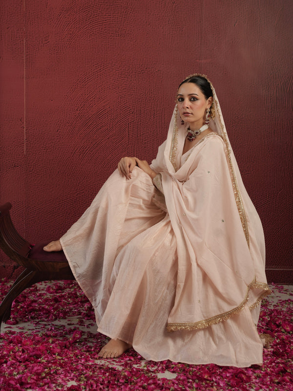 CHAAND DUST PEACH CHANDERI AARIWORK SUIT SET
