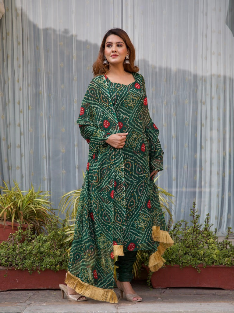 Urvi green bandhani set