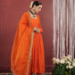 CHAAND ORANGE SILK GATHERED AARIWORK SUIT SET