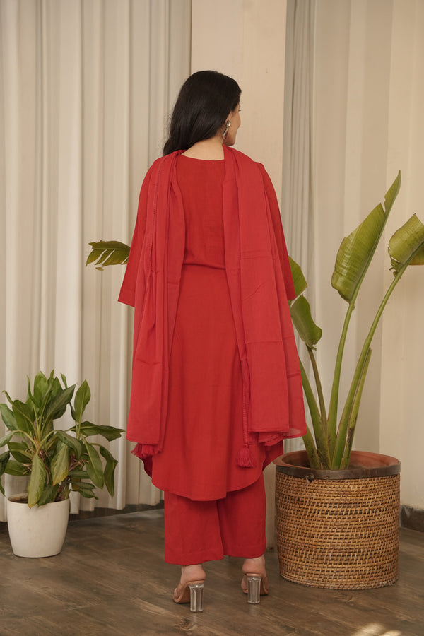 Red Cotton Suit Set