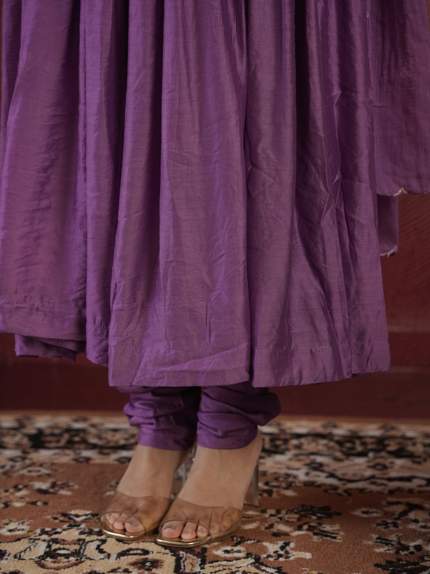 CHAAND PURPLE CHANDERI AARIWORK FLORAL SUIT SET