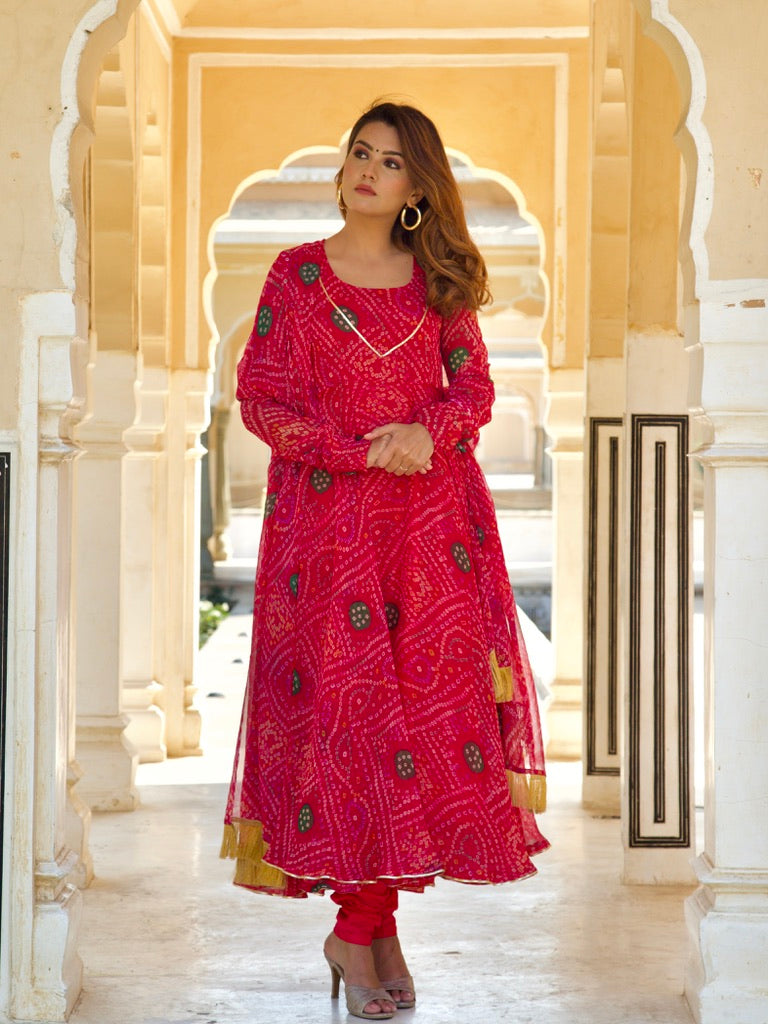 Buy Women Bandhani Cotton Anarkali Kurta/Women Kurti Long Dress Printed  Gown Anarkali Kurti (M, Blue) at Amazon.in