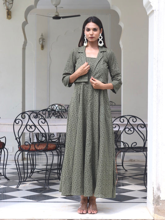 Olive Chikan Dress
