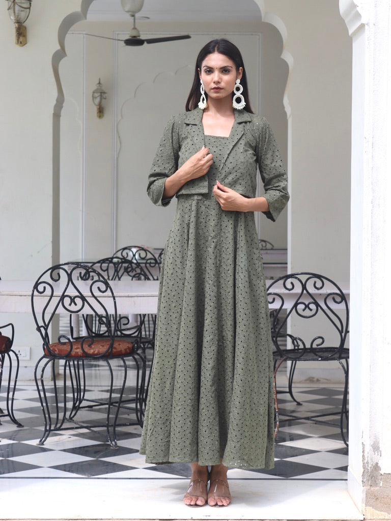 Olive chikan dress