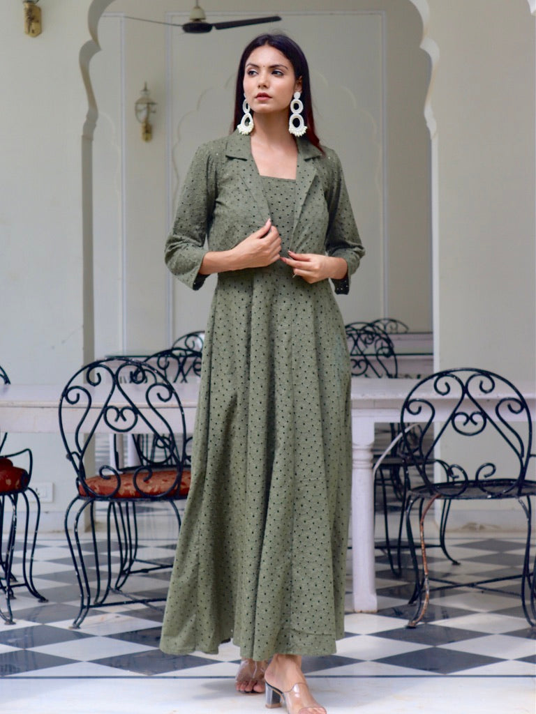 Olive chikan dress