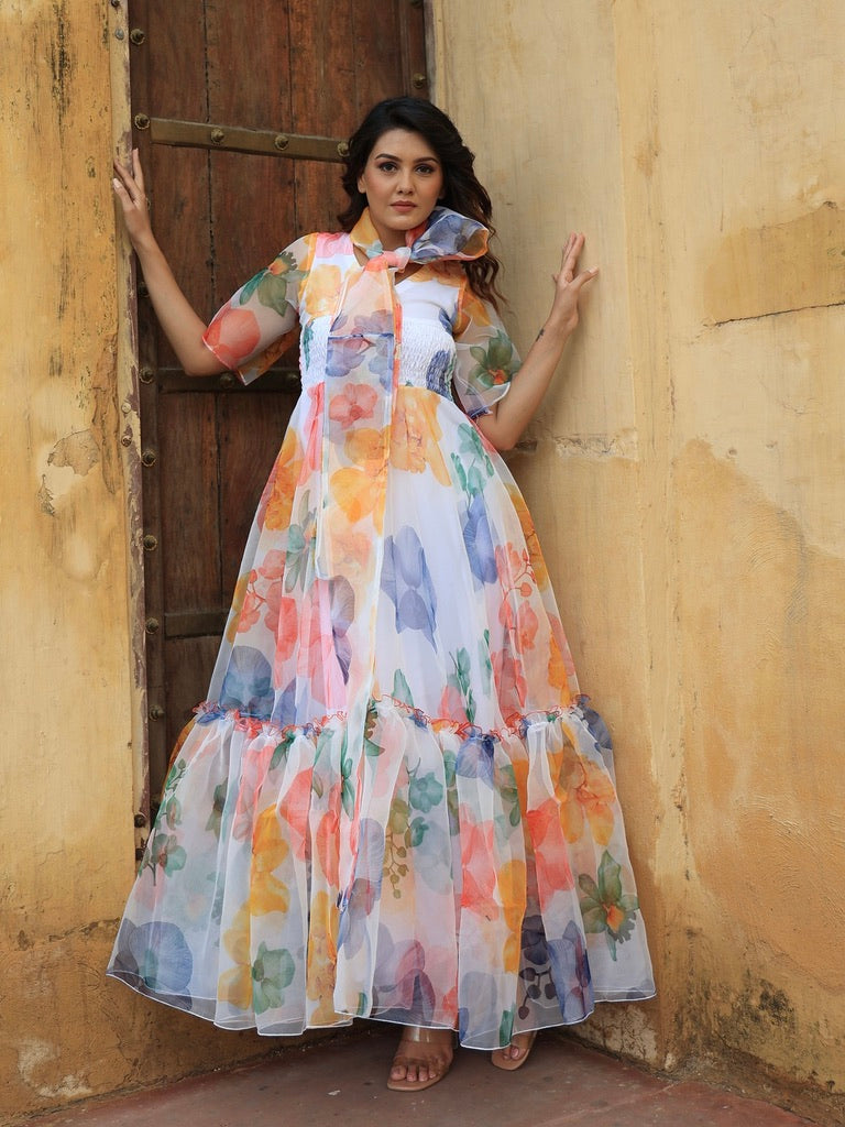 Buy Flower Printed Sky Blue Gown Indian Designer Gown Ready to Wear Dress  Partywear Gown Fancy Gown Indian Dress Indian Wedding Dress, RR-636 Online  in India - Etsy